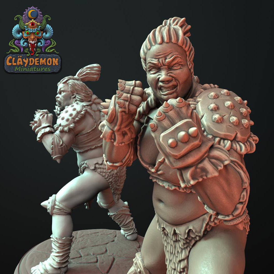 The Earthquake Brawler Woman Miniature - by Claydemon Miniatures