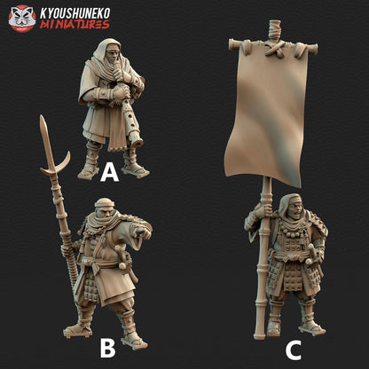 Japanese Sohei Monk Command Group Miniatures - by Kyoushuneko Miniatures
