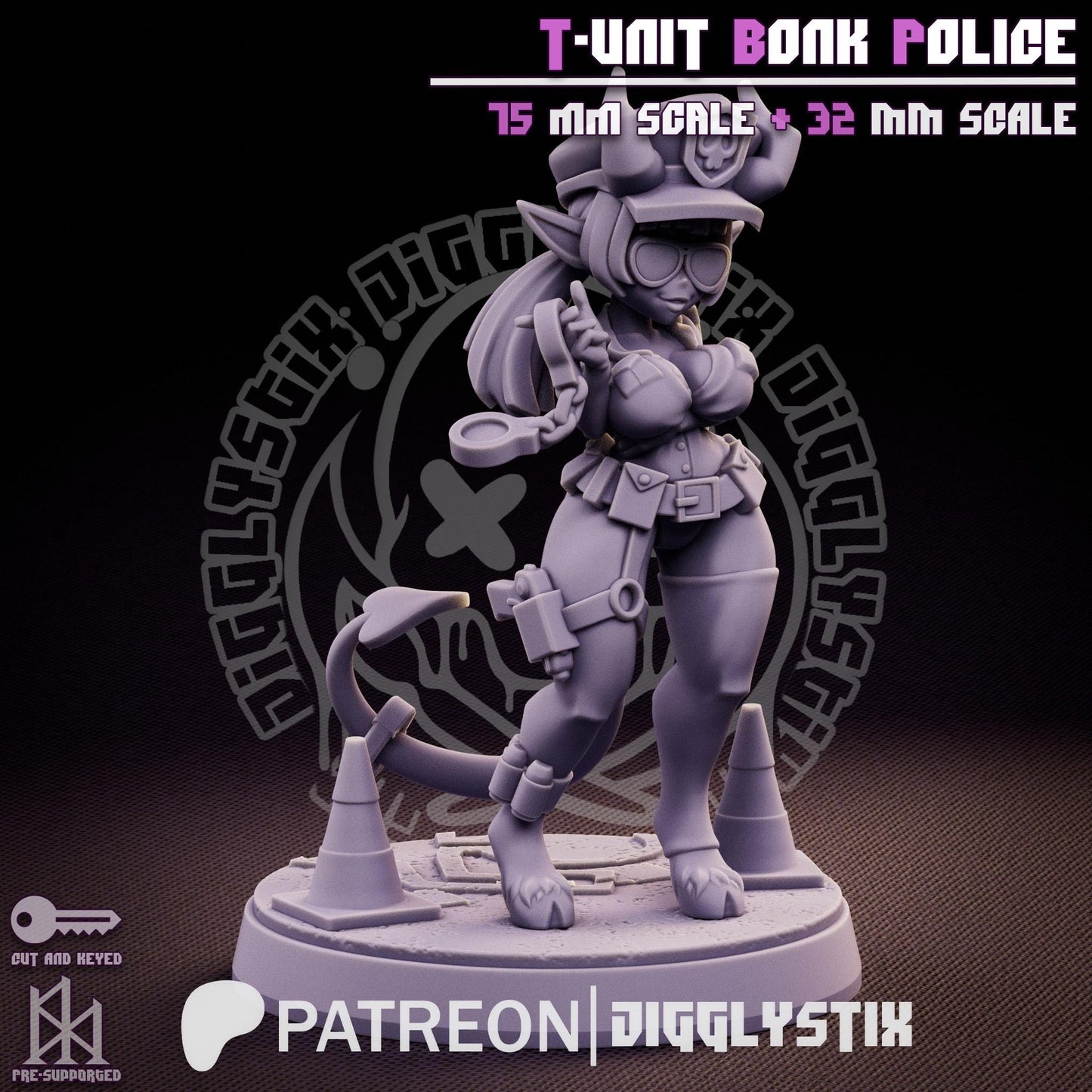 Tiefling Cop T-Unit Bonk Police Miniature - by Jigglystix