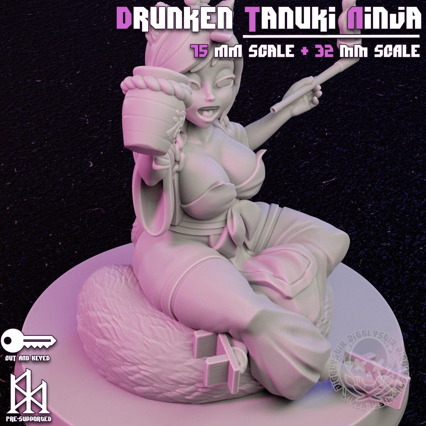 Drunk Tanuki Ninja Miniature - by Jigglystix