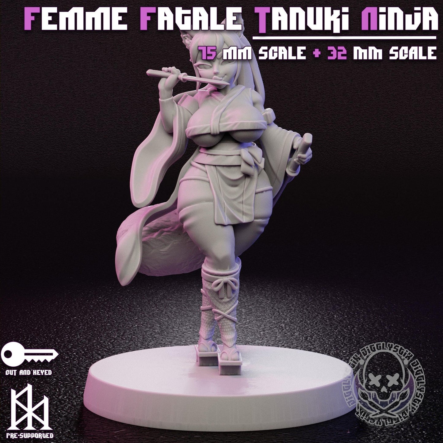 Femme Fatale Tanuki Ninja Miniature - by Jigglystix