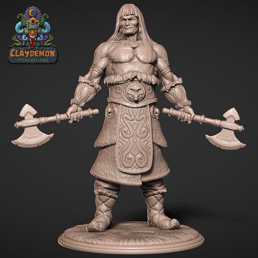 Vagarr the Barbarian Miniature - by Claydemon Miniatures