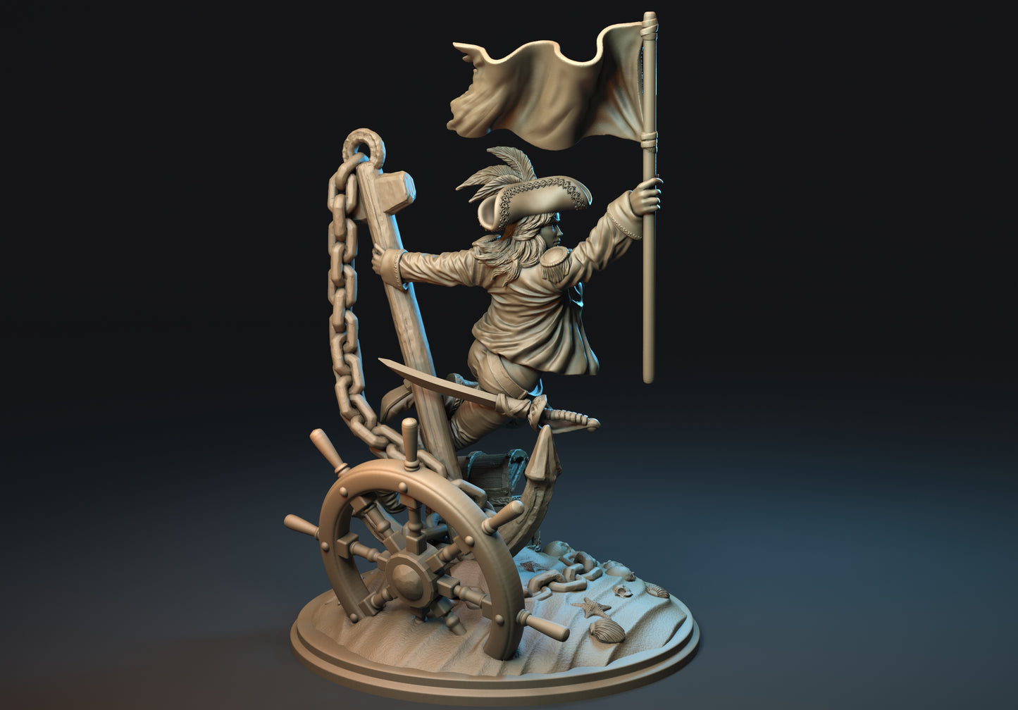 Anchoretta the Pirate Captain Miniature - by Claydemon Miniatures