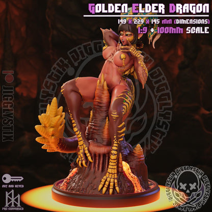 Golden Elder Dragon Lady Miniature - by Jigglystix