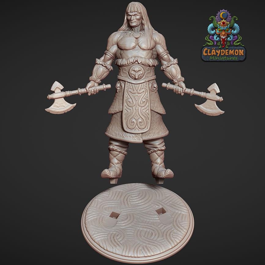Vagarr the Barbarian Miniature - by Claydemon Miniatures