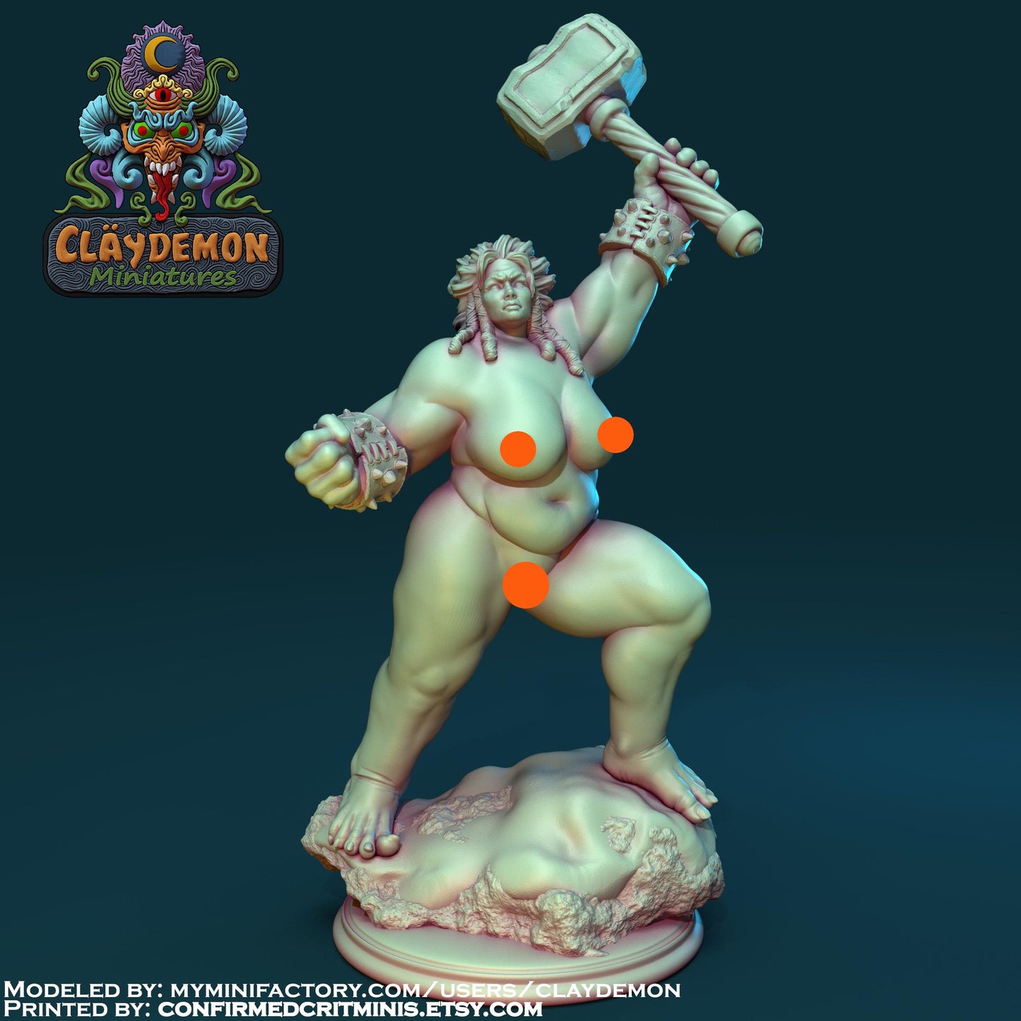 Logra the Giant Warrior Woman Miniature - by Claydemon Miniatures