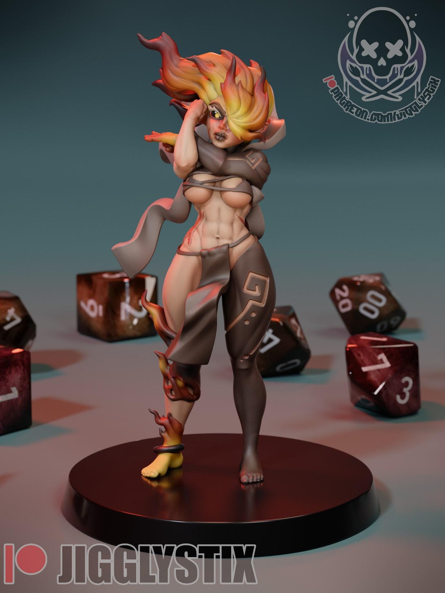 Fire Genasi Fighter Miniature - by Jigglystix