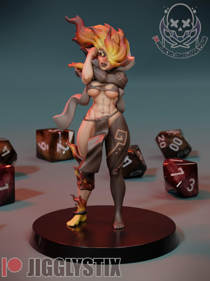 Fire Genasi Fighter Miniature - by Jigglystix