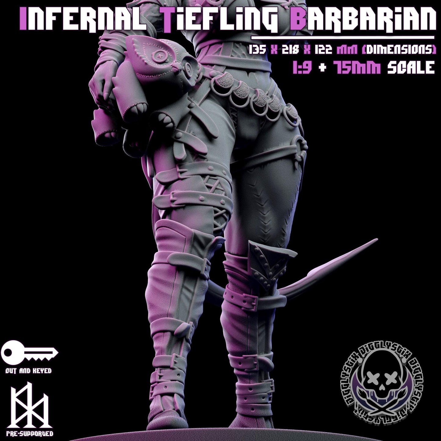 Infernal Tiefling Barbarian Miniature - by Jigglystix