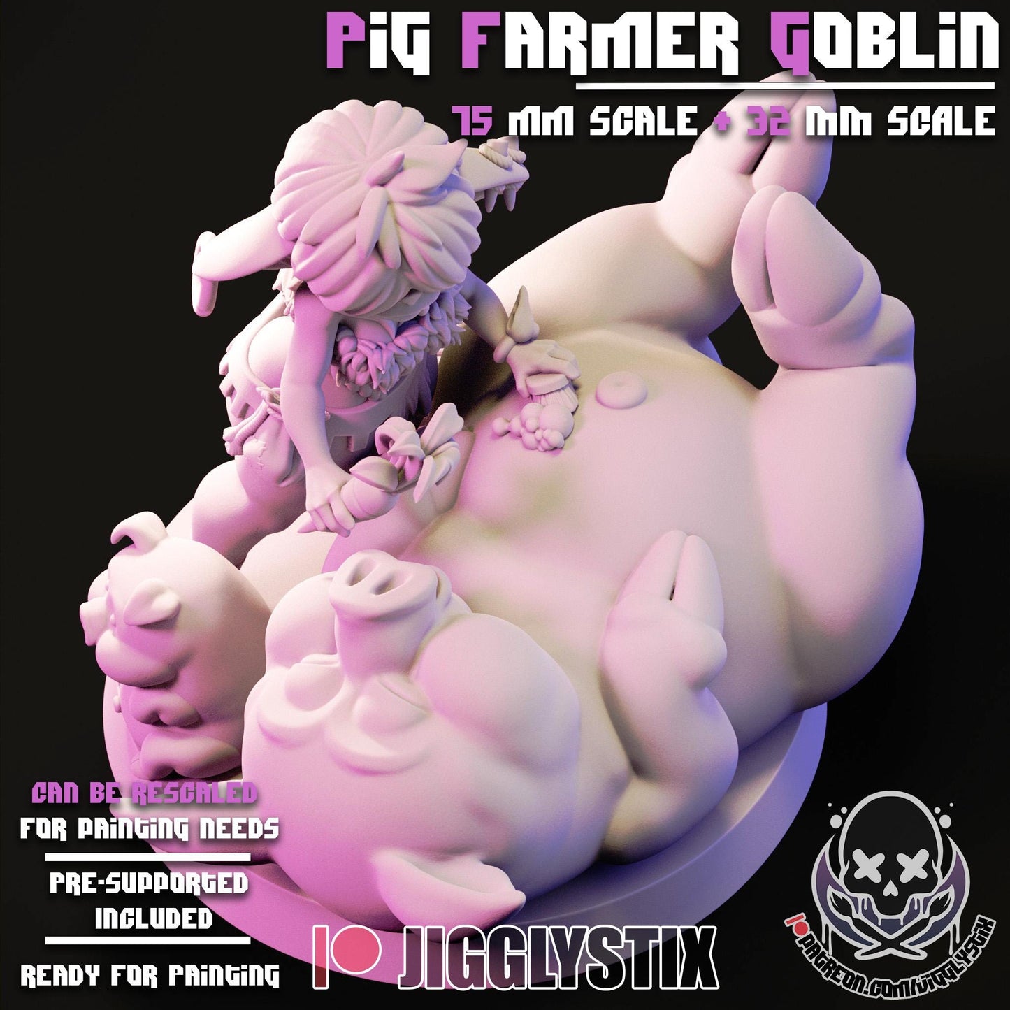 Pig Farmer Goblin Girl Miniature - by Jigglystix