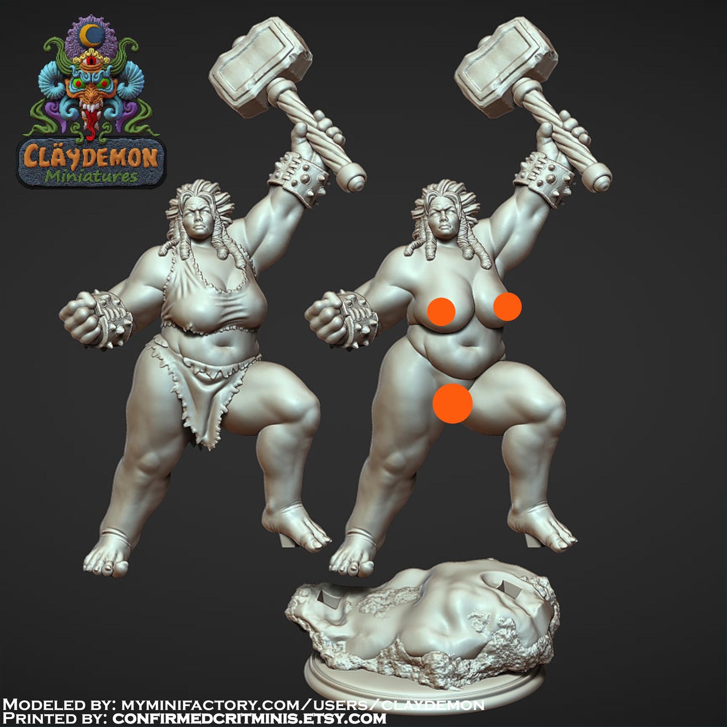 Logra the Giant Warrior Woman Miniature - by Claydemon Miniatures