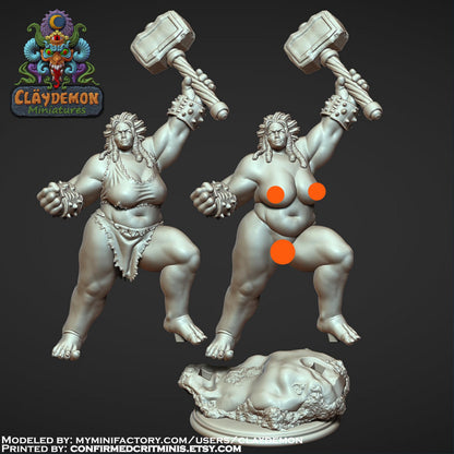 Logra the Giant Warrior Woman Miniature - by Claydemon Miniatures