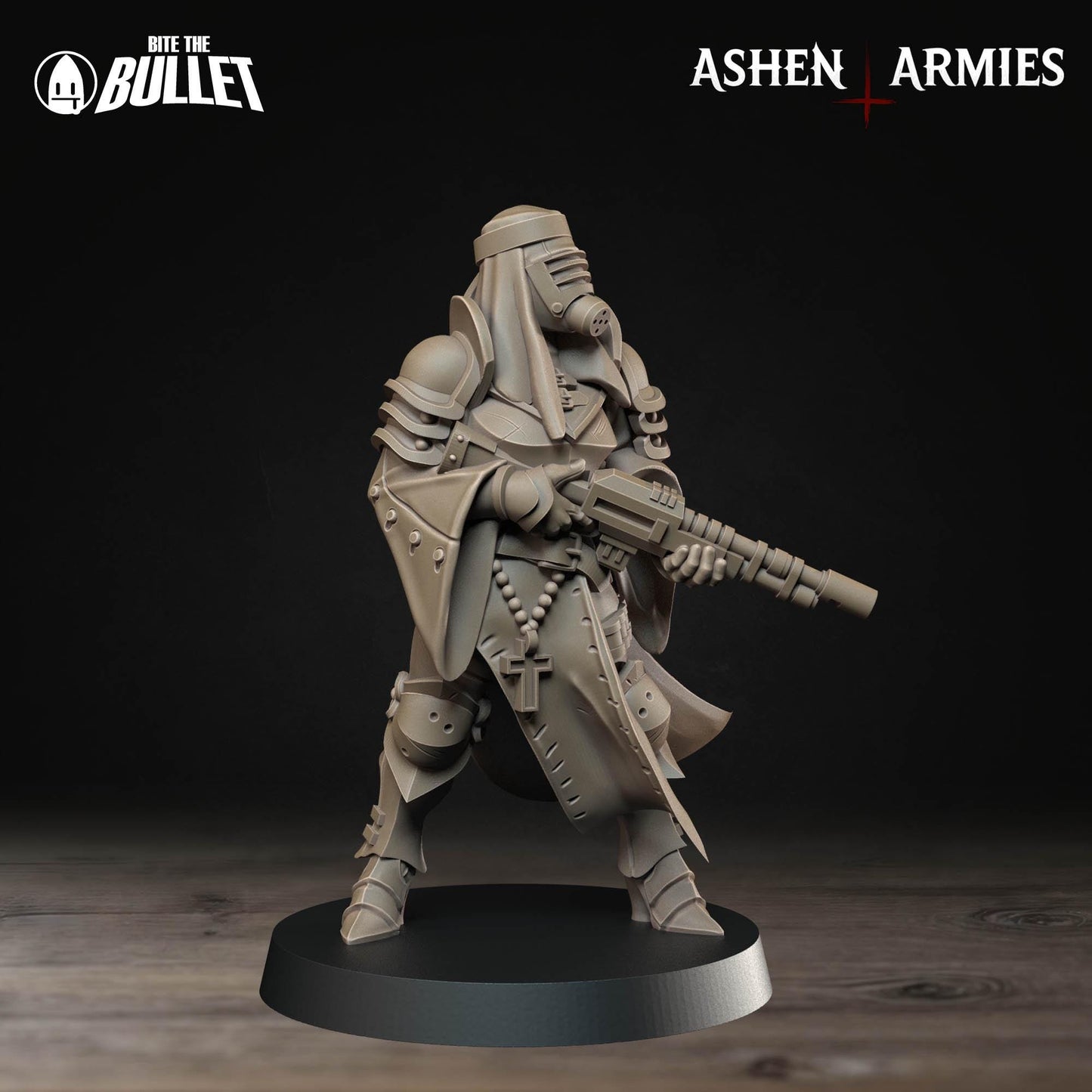 Sanctified Legion Sniper Priest Rifle Miniature - Ashen Armies by Bite the Bullet