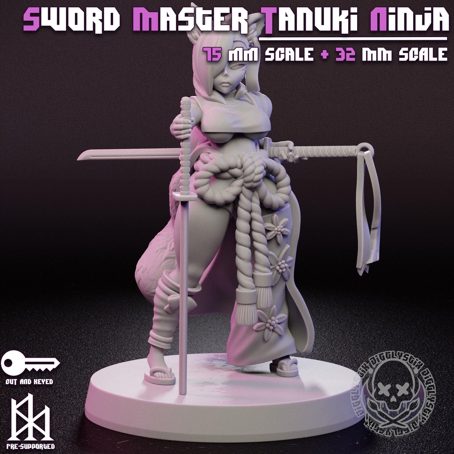 Sword Master Tanuki Ninja Miniature - by Jigglystix