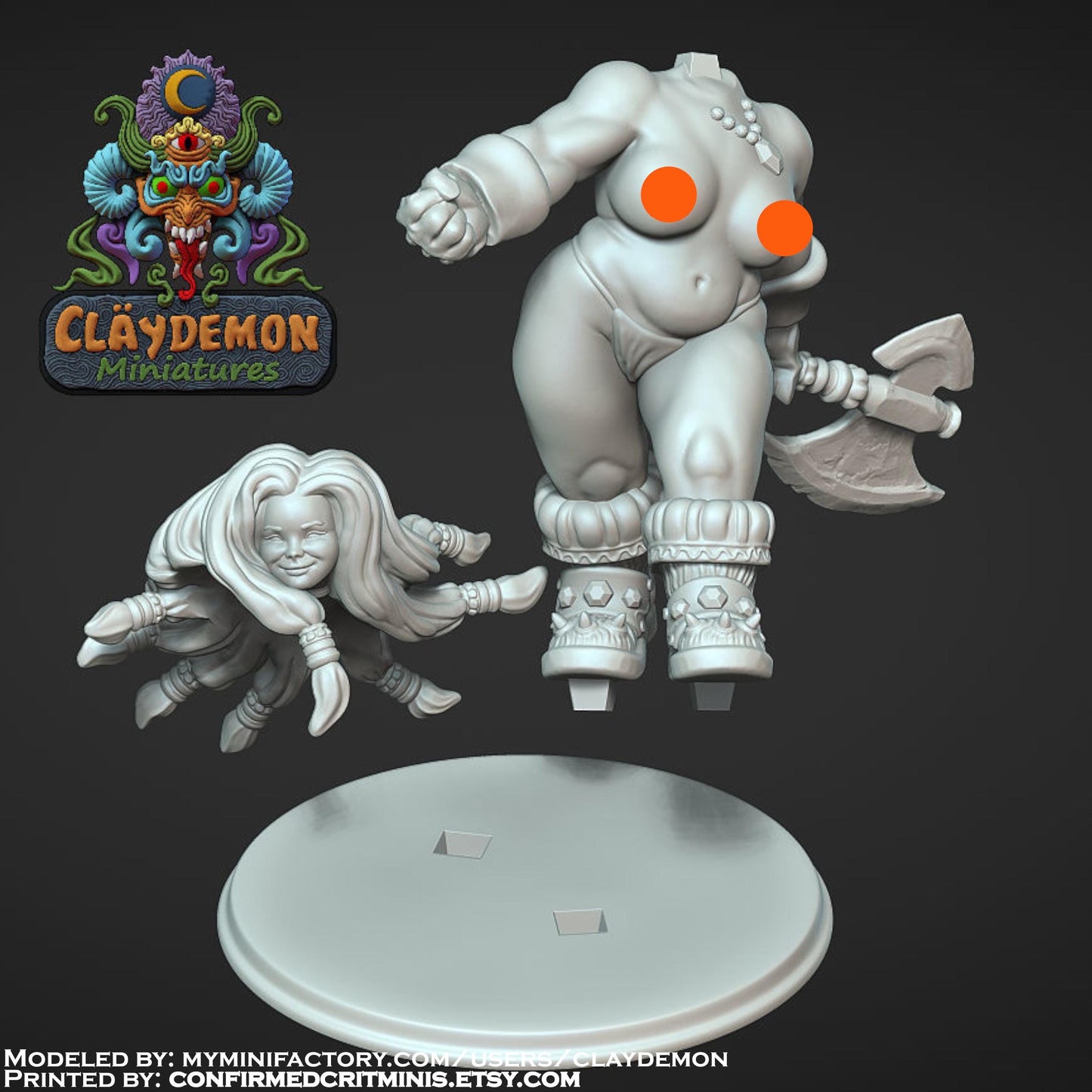 Berka the Dwarf Warrior Woman Miniature - by Claydemon Miniatures