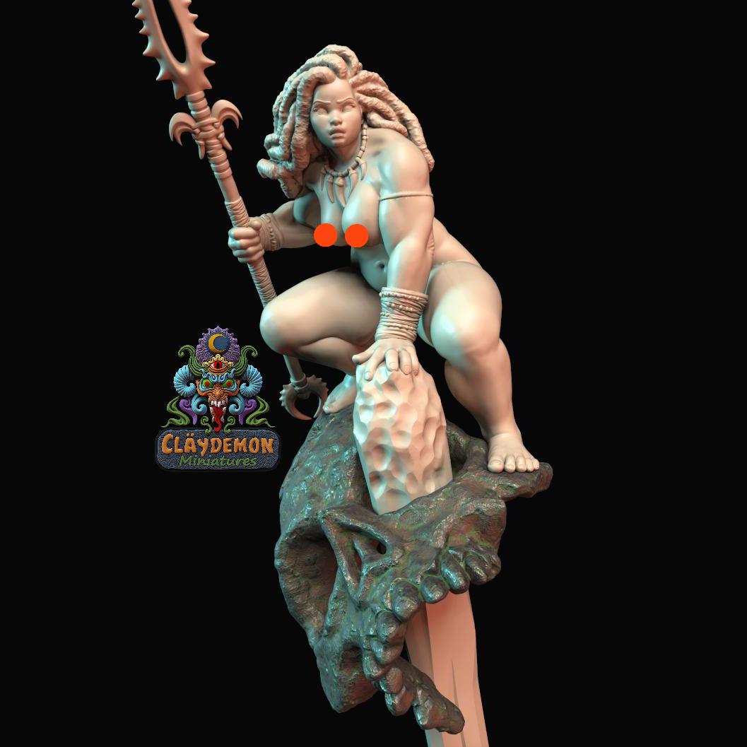 Kanake the Island Warrior Woman Miniature - by Claydemon Miniatures