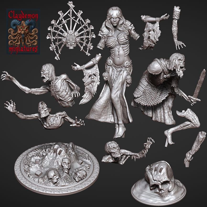 Necromancer Queen Diorama Miniature - by Claydemon Miniatures