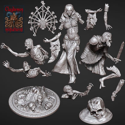 Necromancer Queen Diorama Miniature - by Claydemon Miniatures