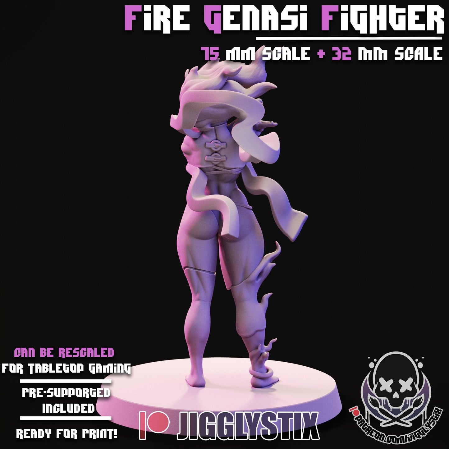 Fire Genasi Fighter Miniature - by Jigglystix