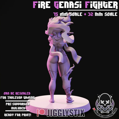 Fire Genasi Fighter Miniature - by Jigglystix