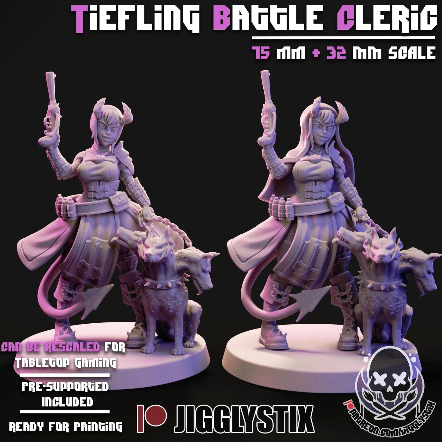 Tiefling Battle Cleric Miniature - by Jigglystix