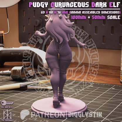 Pudgy Curvaceous Dark Elf Miniature - by Jigglystix