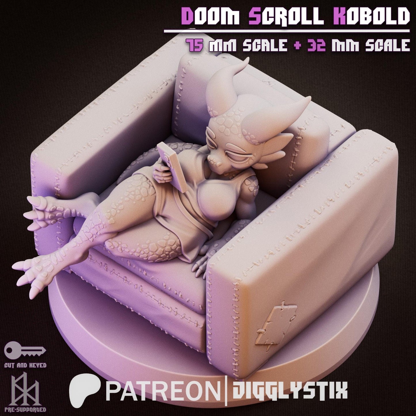 Doom Scroll Kobold Girl Miniature - by Jigglystix