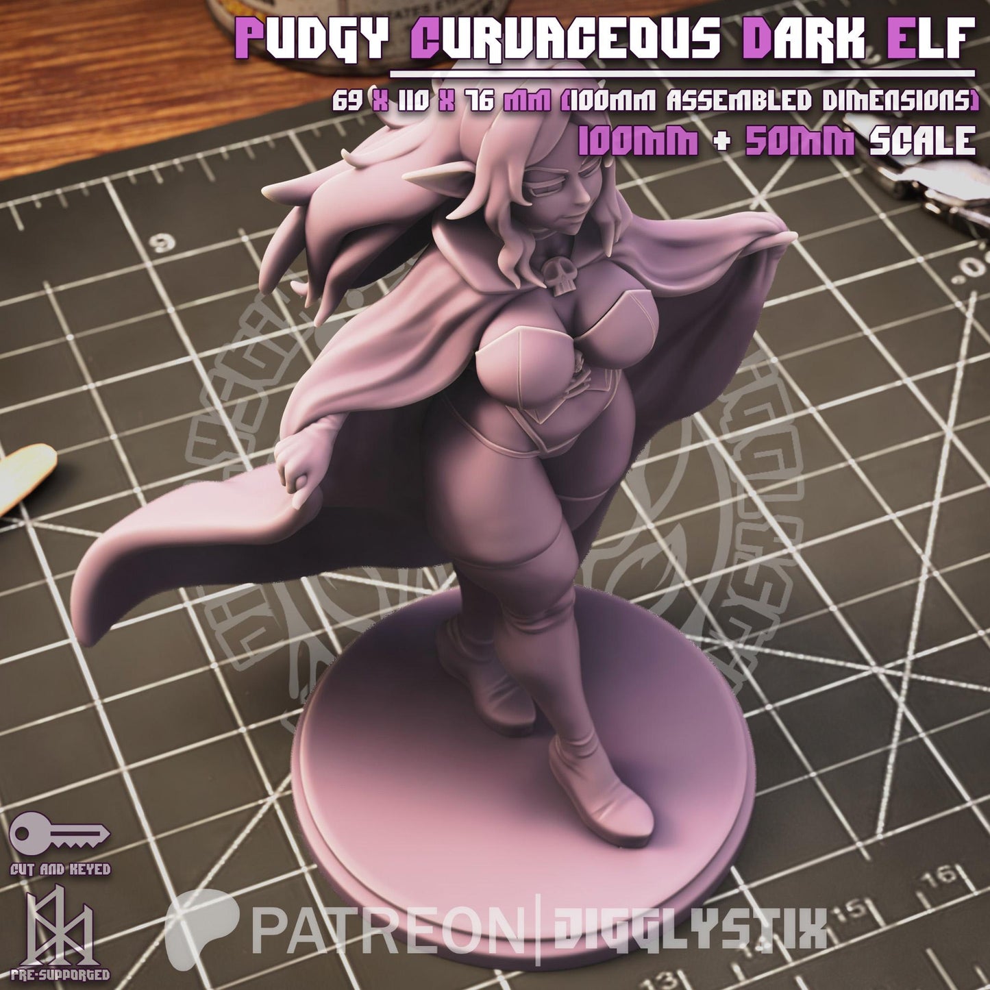 Pudgy Curvaceous Dark Elf Miniature - by Jigglystix