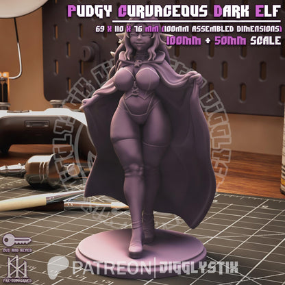 Pudgy Curvaceous Dark Elf Miniature - by Jigglystix