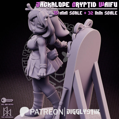 Jackalope Cryptid Waifu Miniature - by Jigglystix