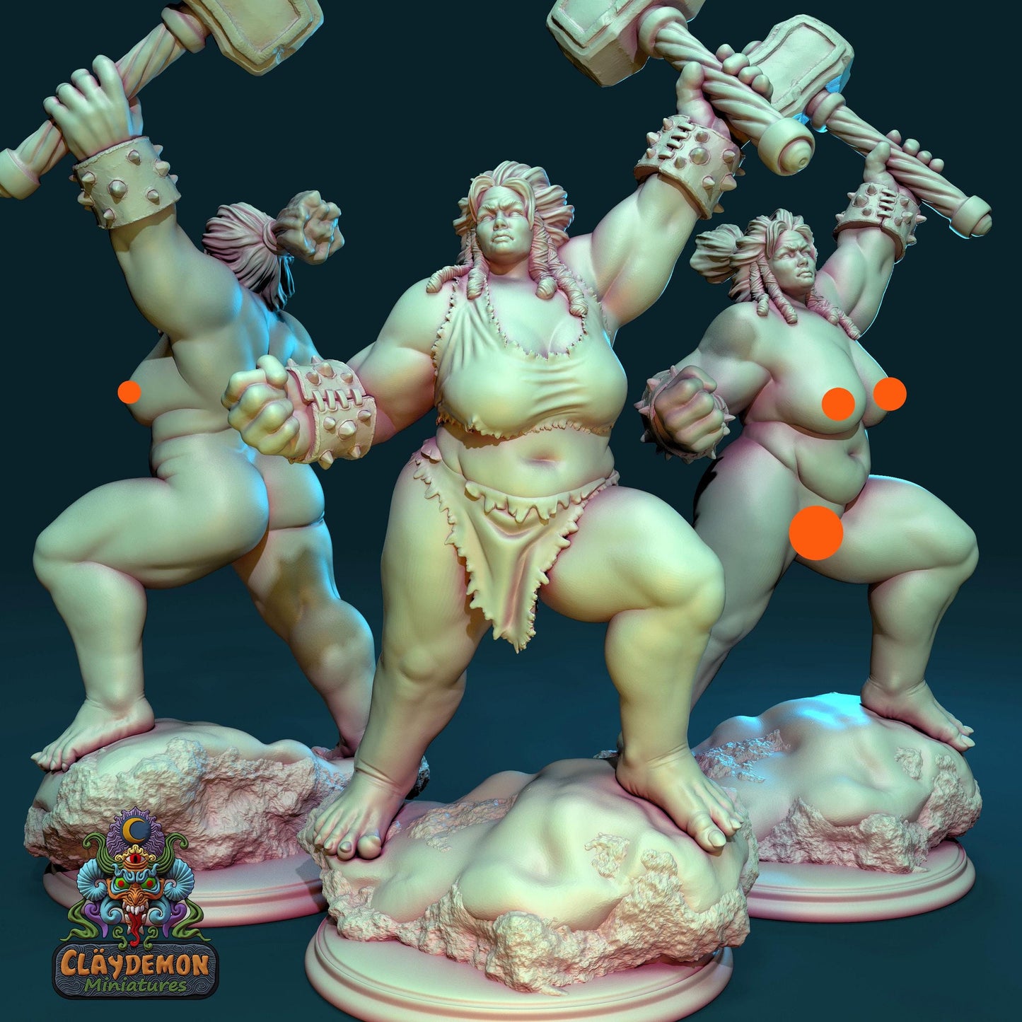 Logra the Giant Warrior Woman Miniature - by Claydemon Miniatures