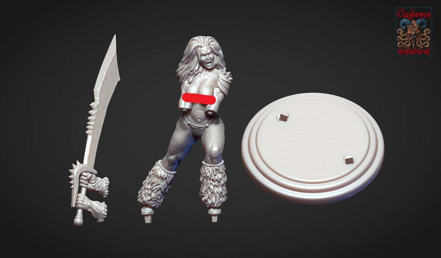 Nuara the Furious Warrior Woman Miniature - by Claydemon Miniatures