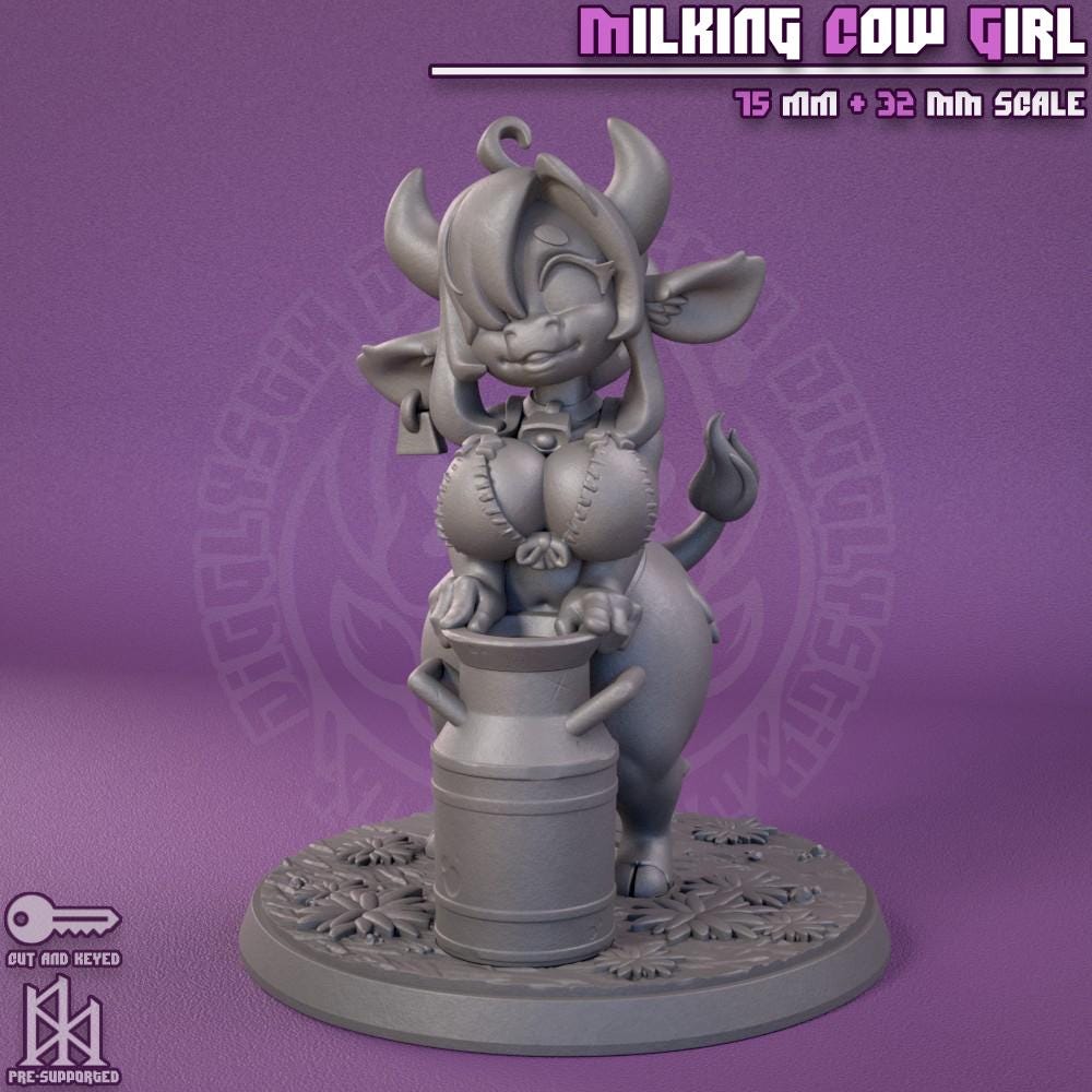 Cow Girl Milking Miniature - by Jigglystix