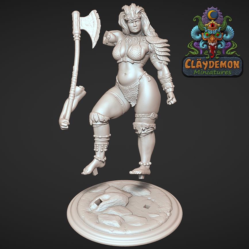 Vernina the Skullcrusher Warrior Woman Miniature - by Claydemon Miniatures