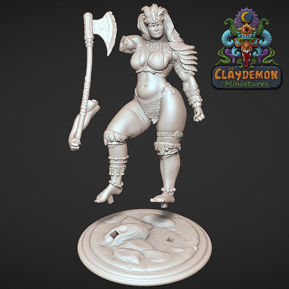 Vernina the Skullcrusher Warrior Woman Miniature - by Claydemon Miniatures