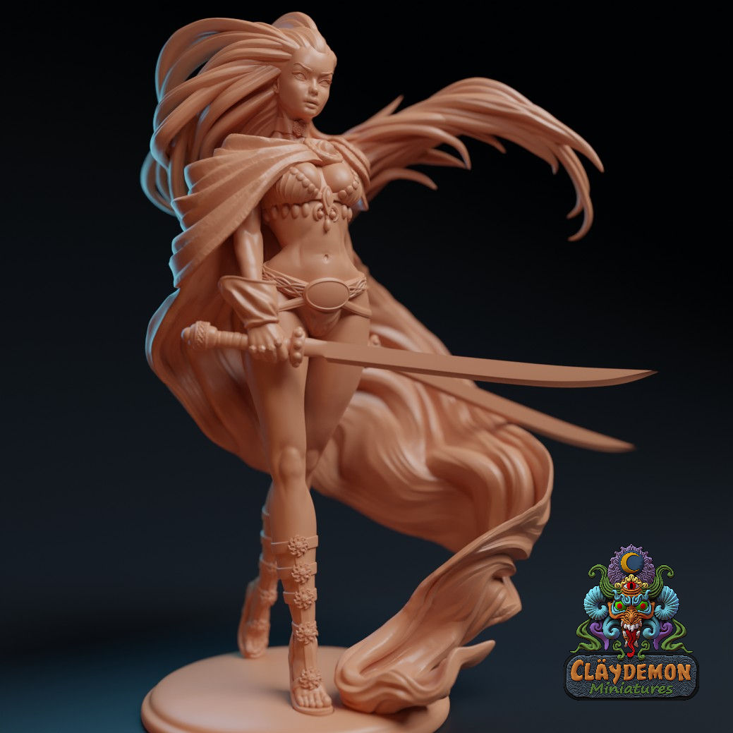 Dreaded Deanna Warrior Woman Miniature - by Claydemon Miniatures