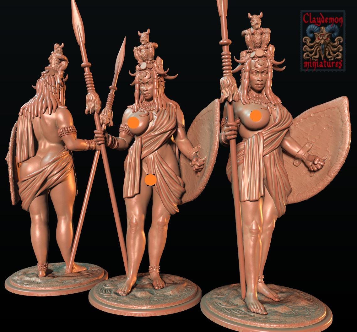 Asula the Lion Huntress Woman Miniature - by Claydemon Miniatures