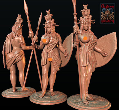Asula the Lion Huntress Woman Miniature - by Claydemon Miniatures