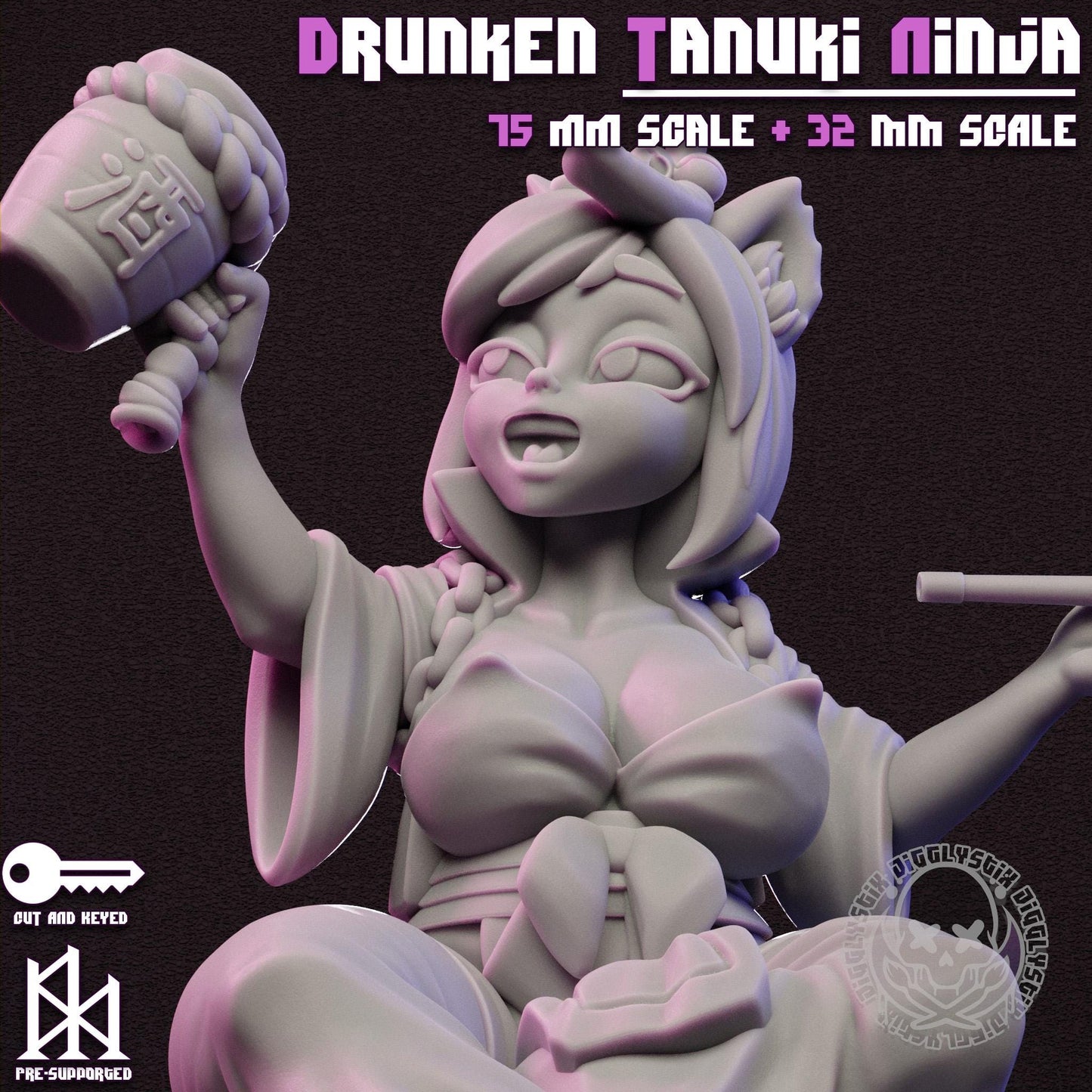 Drunk Tanuki Ninja Miniature - by Jigglystix