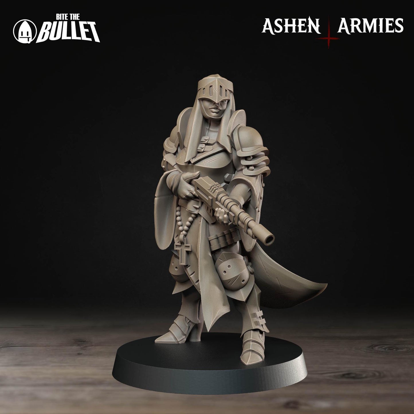 Sanctified Legion Sniper Priest Rifle Miniature - Ashen Armies by Bite the Bullet