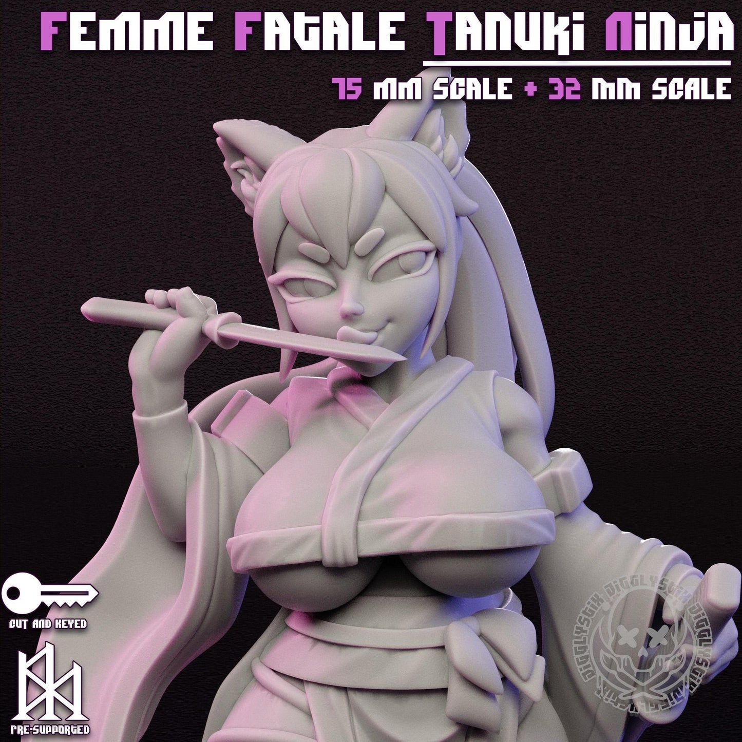 Femme Fatale Tanuki Ninja Miniature - by Jigglystix