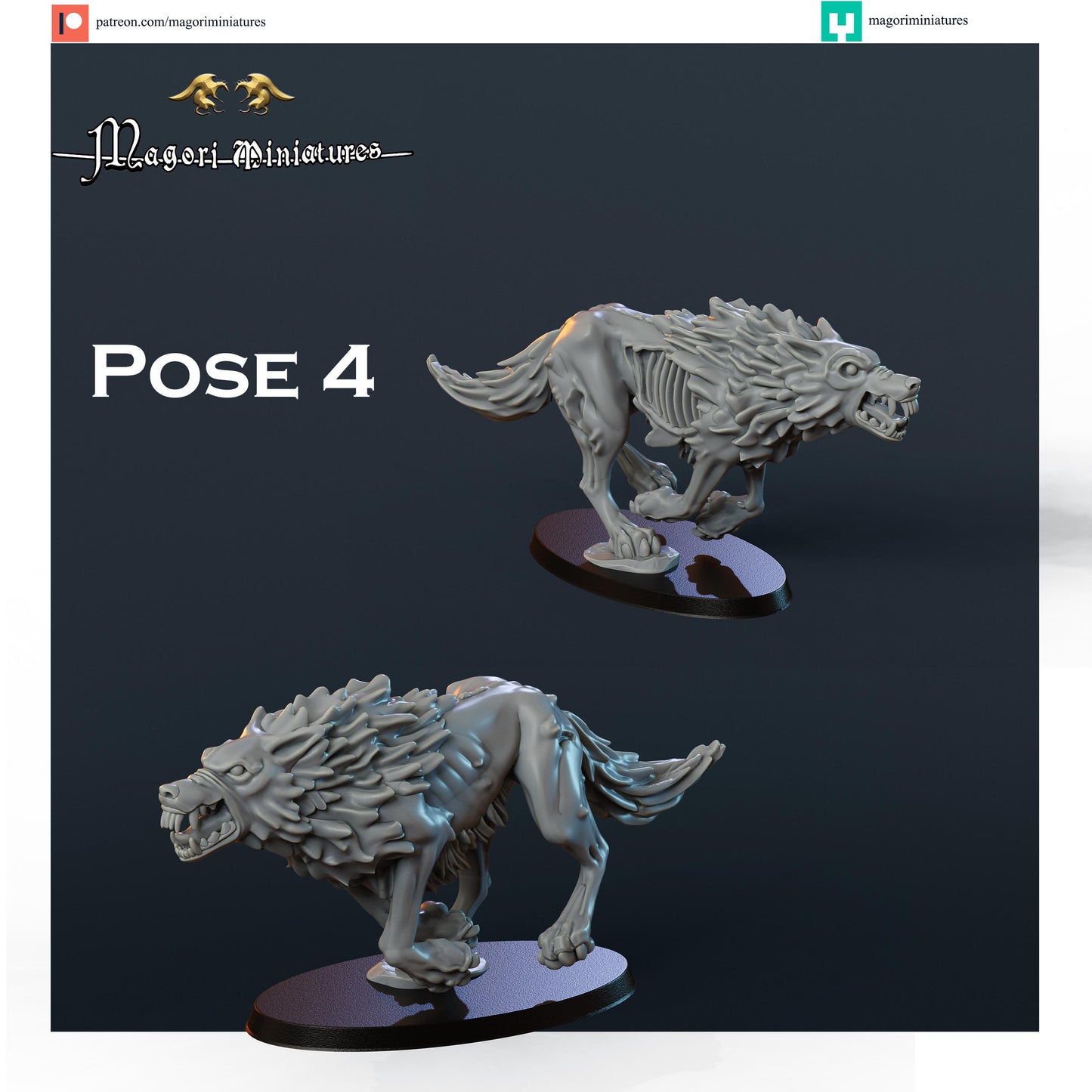 Undead Dire Wolf Miniatures - by Magori Miniatures