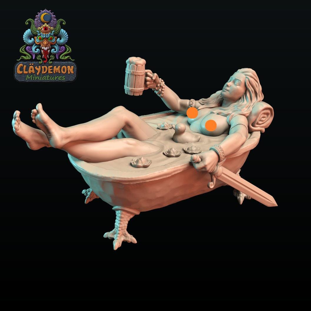 Auria the Bathing Woman Miniature - by Claydemon Miniatures