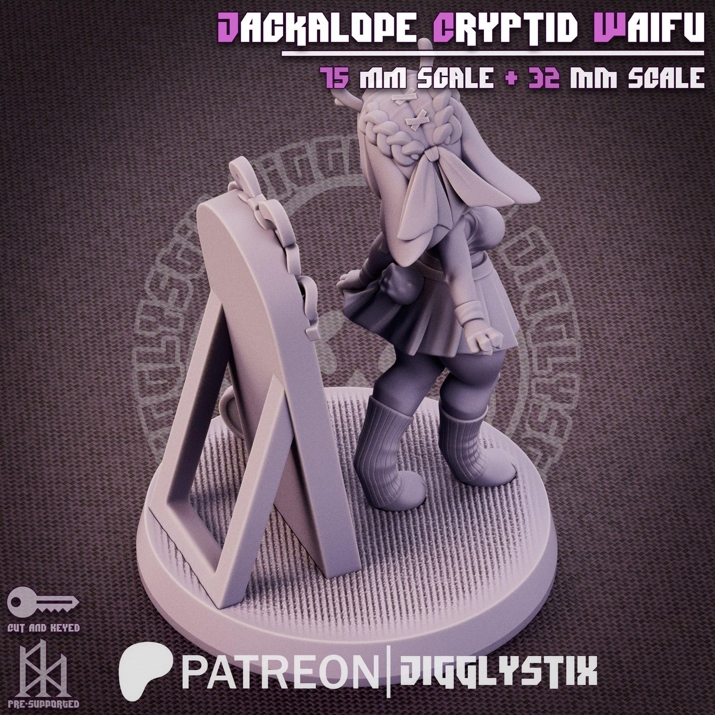 Jackalope Cryptid Waifu Miniature - by Jigglystix