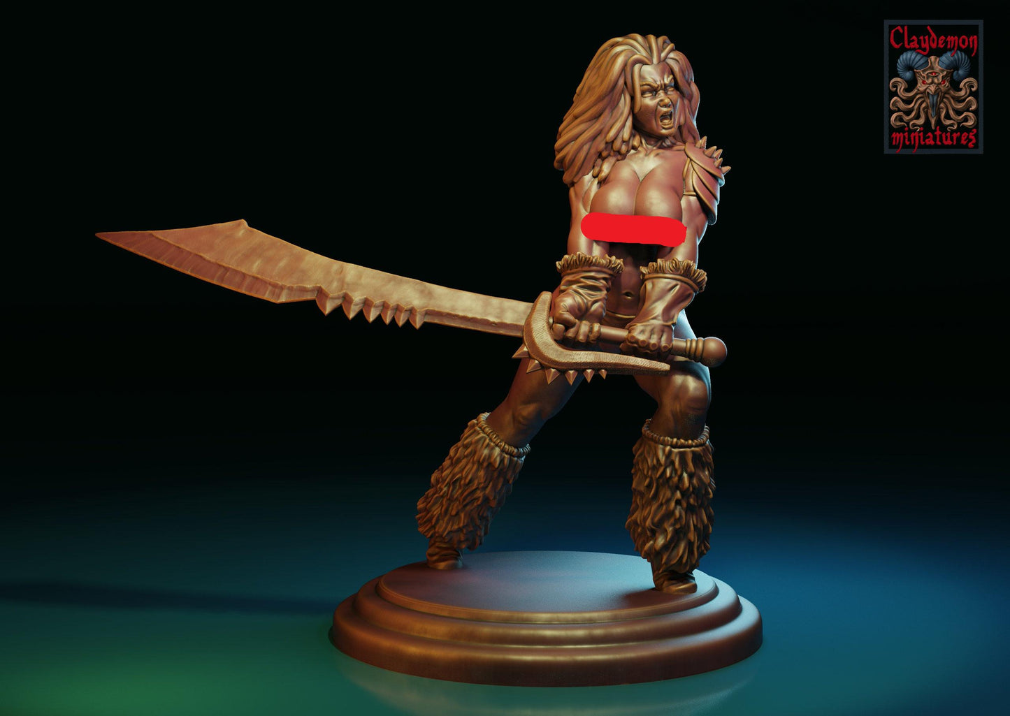 Nuara the Furious Warrior Woman Miniature - by Claydemon Miniatures