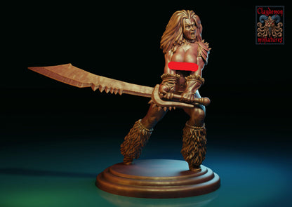 Nuara the Furious Warrior Woman Miniature - by Claydemon Miniatures
