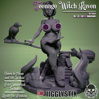 Young Witch Raven Miniature - by Jigglystix