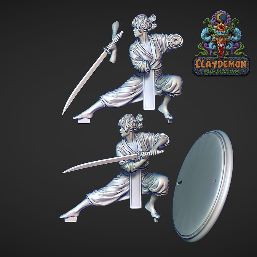Blue Blade, Ninja Woman Miniature - by Claydemon Miniatures