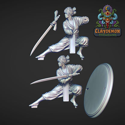 Blue Blade, Ninja Woman Miniature - by Claydemon Miniatures