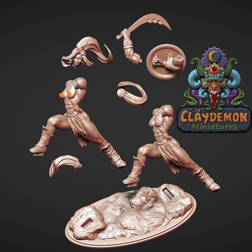 Verrana the Warrior Woman Miniature - by Claydemon Miniatures